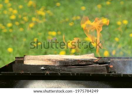 Close-up picture of a firewood with burning flame fire