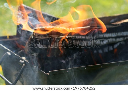 Close-up picture of a firewood with burning flame fire
