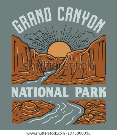 Vintage Grand Canyon National Park Illustration Design. Landscape with mountains and river Royalty-Free Stock Photo #1975800038