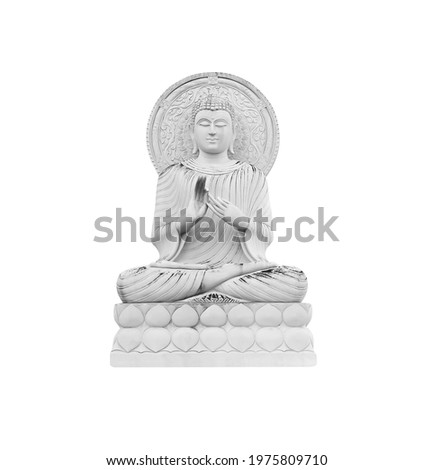 Close up old seated buddha image made of sandstone isolated on white background , clipping path	