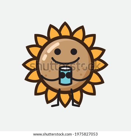 Vector Illustration of Flower Character with cute face, simple hands and leg line art on Isolated Background. Flat cartoon doodle style.