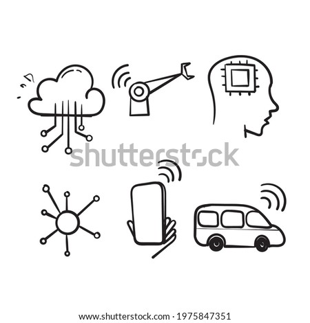 hand drawn doodle Internet Of Things IOT related illustration icon collection isolated
