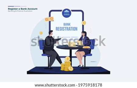 Register a bank account, Opening bank account illustration concept Royalty-Free Stock Photo #1975918178