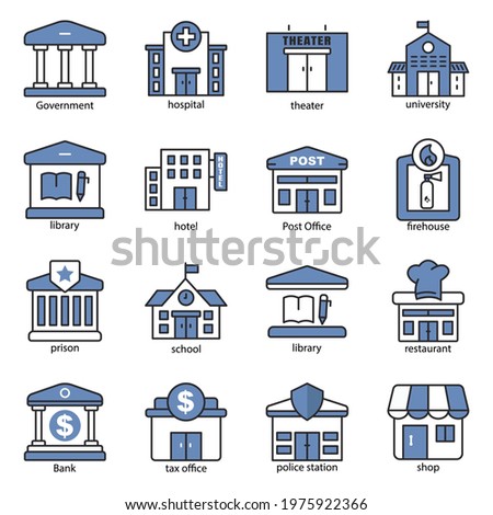 Building icon set. Two Tone line colored Design. the icon can be used for application icon, web icon, infographics. Editable stroke. Design template vector