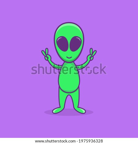 Cute Alien mascoot Character Cartoon. Alien Illustration. Flat Design Cartoon Style