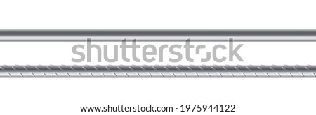 Metal rods set on white background, steel reinforced rebar. Construction armature, stainless metallic bars for buiding, cage, rack or grate. Realistic vector illustration Royalty-Free Stock Photo #1975944122