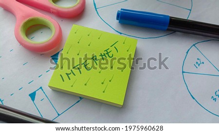 The text with the words "internet" is written on a note against the background of a business object