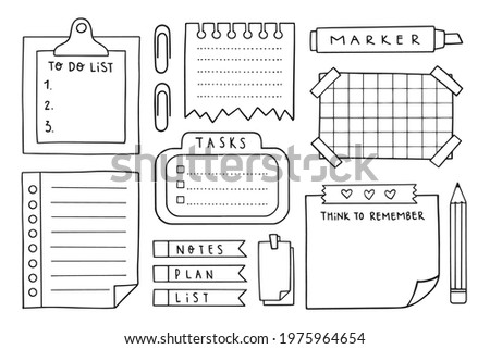 Set of doodle note paper and stationery for messages vector