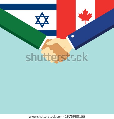The handshake and two flags Israel and Canada. Flat style vector illustration.