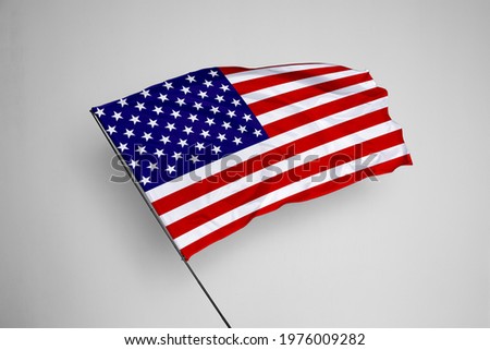 United States flag isolated on white background with clipping path. close up waving flag of United States. flag symbols of United States. United States flag frame with empty space for your text.