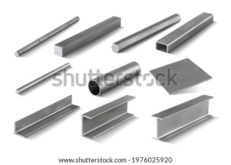 Set 5 of metal parts for metal structures. 3d vector illustration Royalty-Free Stock Photo #1976025920