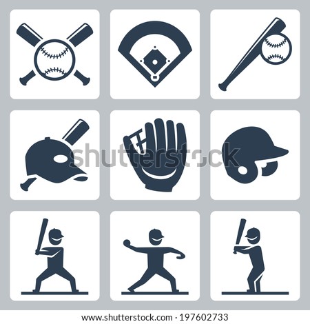 Baseball related vector icons set