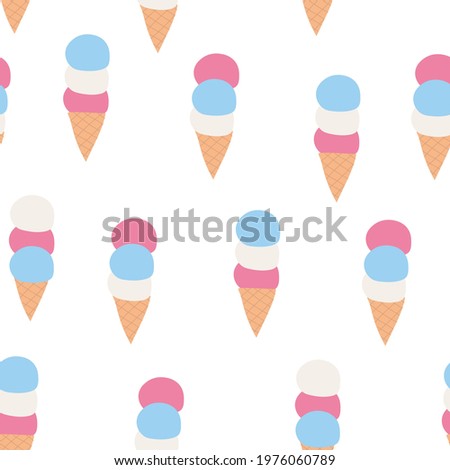 Seamless pattern with ice cream elements in a cone. Sweet summer delicacy with different tastes,collection isolated popsicle with different topping.Vector illustration for web,design, print.	
