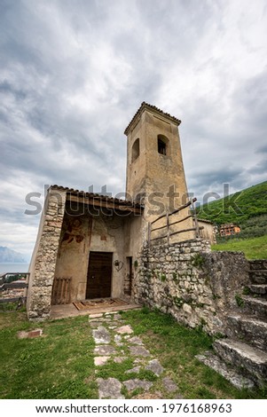 Small Church of San Antonio Abate (Saint Anthony Abbot) in Romanesque style, XIII-XIV century, Blaza district, Brenzone sul Garda, Lake Garda, Verona province, Veneto, Italy, Europe.