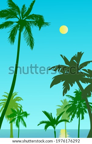 Vector illustration, image of palms on a bright sunny summer day