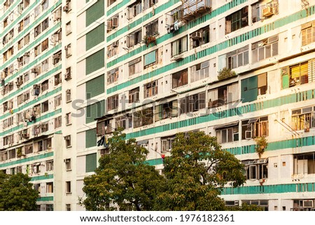 Detail of housing project apartments in Hong Kong, China