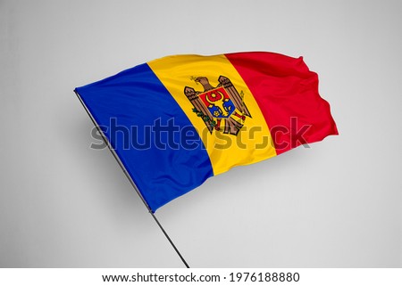Moldova flag isolated on white background with clipping path. close up waving flag of Moldova. flag symbols of Moldova. Moldova flag frame with empty space for your text.