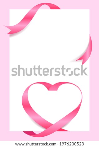 Pink Ribbon Heart Shape Mock-Up for A4 size Banner Valentine's Day, Greeting card, Gift Voucher and Certificate Background, copy space, vector
