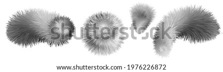Fur pompons and shapes. Gray and white racoon furry texture.  Shaggy fluffy 3d objects isolated. Vector illustration  Royalty-Free Stock Photo #1976226872
