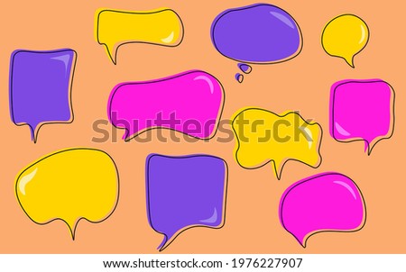 Modern colorful cartoon speech bubbles in different shapes, comics style, abstract hand-drawn conversational doodle art, dialog sign, vector illustration set, chat message
