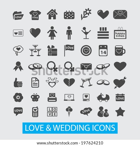 love & wedding icons set, vector