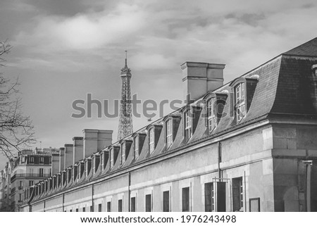 typical paris roof and eiffel tower on the background