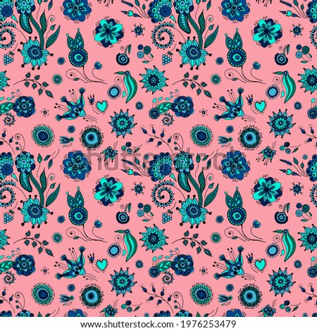 Seamless floral ornament in a hand-drawn style. Design for fabric, textile, wallpaper, packaging.
