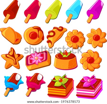 Set with baking and confectionery. Collection of baked and pastry desserts. Sweets. Cookies.