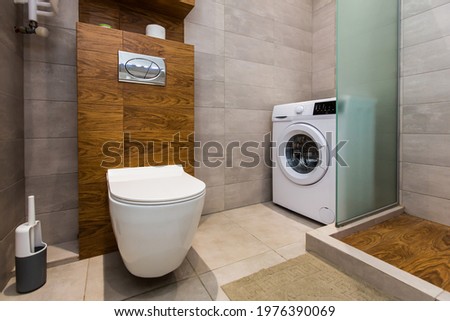 interior photo, bathroom, small with bath and toilet, in white	