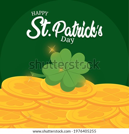 Golden coins and lucky clover Saint patricks day Vector