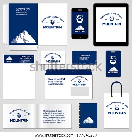 Stationery template design. Documentation for business. Mountaineer. Snow. Mountain.