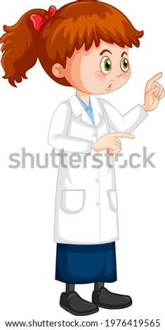 Cute girl cartoon character wearing science lab coat illustration