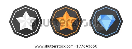 Vector set with awards icons of silver or platinum, gold, diamond