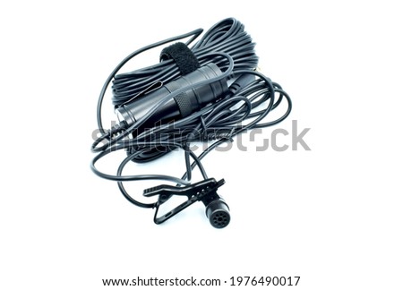 Black Lavalier Mic with White Background used for Audio Recording