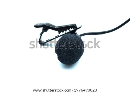 Black Lavalier Mic with White Background used for Audio Recording