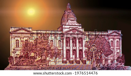the Palacio Legislativo or the Legislative Palace palace building in La Paz. Portrait from Bolivia Banknotes.