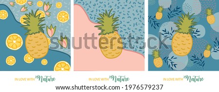 Floral and fruit elements. Pastel colors. Spring and Summer time. Pineapple and Lemon lovers. In love with Nature. 