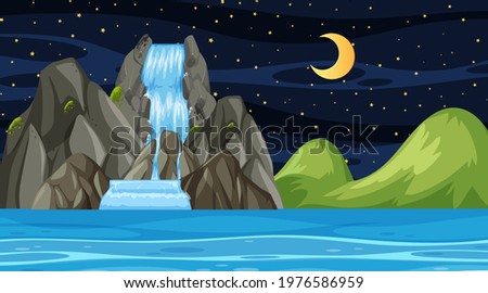 Beach landscape at night scene illustration