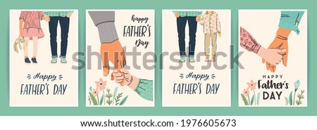 Happy Fathers Day. Set of vector illustrations. Man holds the hand of children. Design element for card, poster, banner, flyer and other us Royalty-Free Stock Photo #1976605673