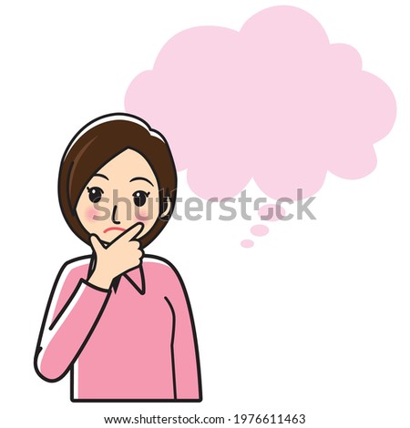 Illustration material, doubts, illustrations of young women who feel confused, speech bubbles