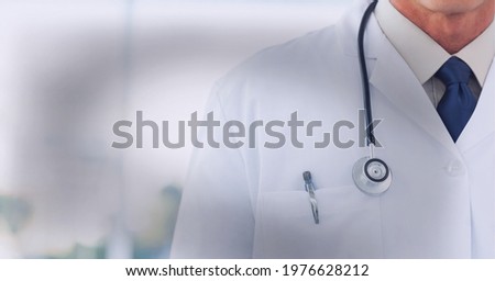 Midsection of a doctor over white background, healthcare and medical professionals concepts. digitally generated image