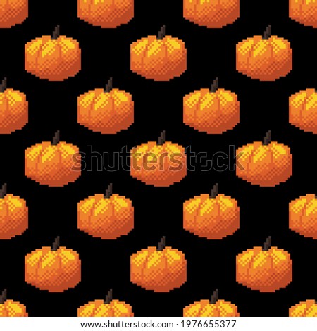Pumpkin pattern pixel art. Seamless pattern. Pixel art pumpkin pattern. Halloween.