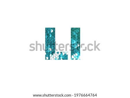 shiny sequins background. Shot through the cut-out silhouette of the letter L. Royalty-Free Stock Photo #1976664764