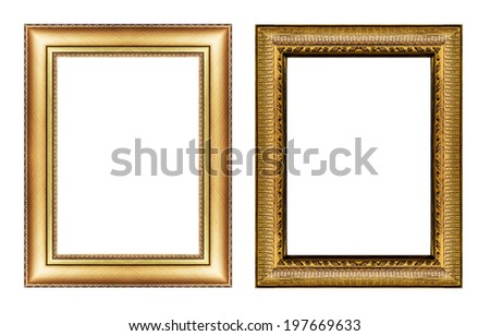 set of vintage golden frame with blank space  isolated on white background.