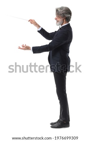 Senior male conductor on white background