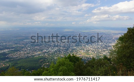 Panoramic view of Sofia city from Kapitoto television tower viewpoint. Sofia. Bulgaria.