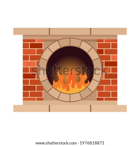  home fireplace with fire. Vintage design of stone oven with fireside. Flat icon design. Illustration isolated on white background