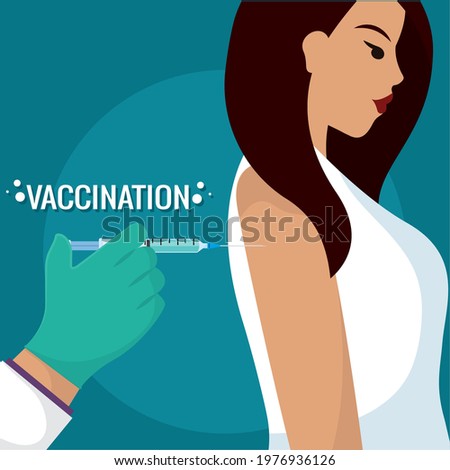 Woman getting vaccinated Time to vaccination poster Vector illustration