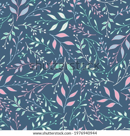 Greenery herbal pattern seamless design. Modern herb branches wallpaper. Textile fashion print. Decorative stalk herbal branches pattern background. Ecology ornament.