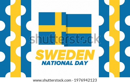Sweden National Day. Celebrated annually on June 6 in Sweden. Happy national holiday of freedom. Swedish flag. Northern Scandinavian country. Patriotic poster design. Vector illustration